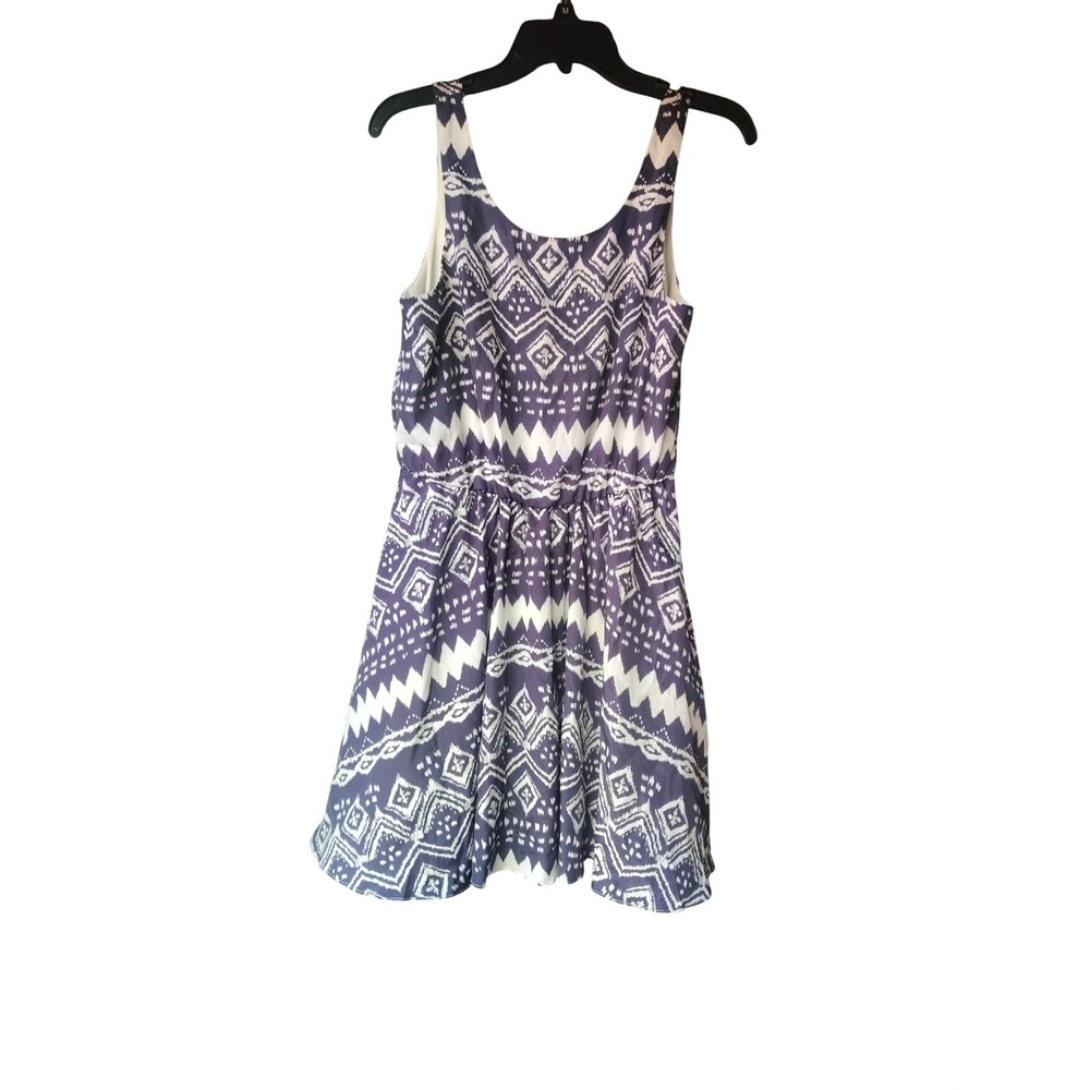 Sequin Hearts Womens Purple White Geometric Tribal Print Back Bow Mini Dress M